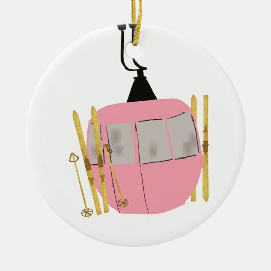 Retro Roze Skilift - Skiën Snowboarden Keramisch Ornament (Voorkant)