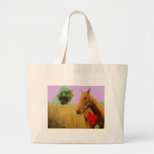 Retro roze sky Kerstmis Grote Tote Bag