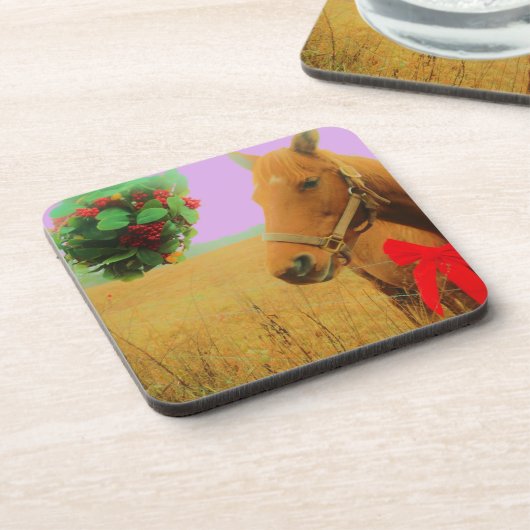 Retro roze sky Kerstmis Onderzetter (Linkerzijde)