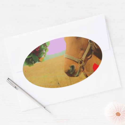 Retro roze sky Kerstmis Ovale Sticker (Envelop)