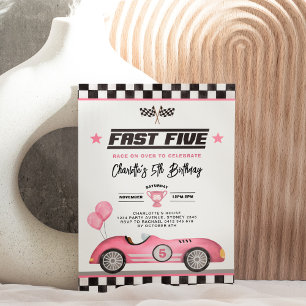 Retro Roze Snel Vijf Race Auto Meisje 5e Verjaarda Kaart