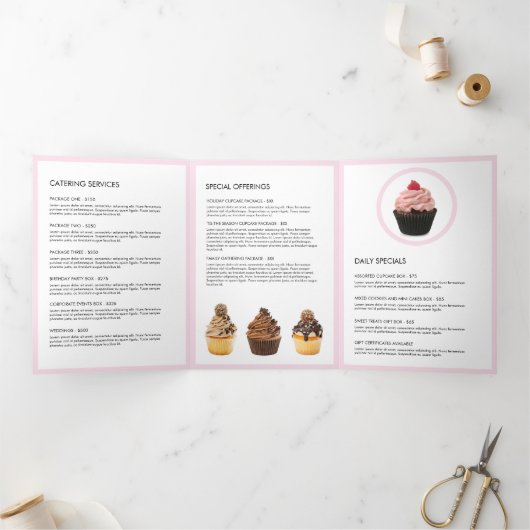 Retro Roze Snoep Strepen Bakkerij Catering Brochur Drieluik Kaart (Binnen)