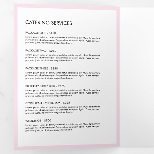 Retro Roze Snoep Strepen Bakkerij Catering Brochur Drieluik Kaart (Binnenzijde eerst)