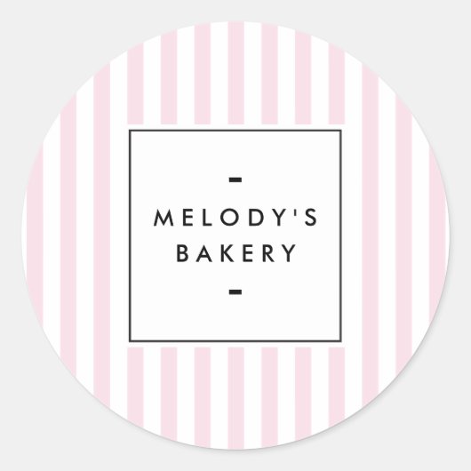 Retro Roze Snoep Stripes Bakery Ronde Sticker (Voorkant)