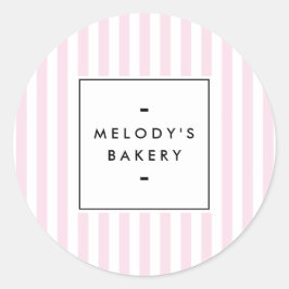 Retro Roze Snoep Stripes Bakery Ronde Sticker