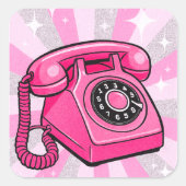 Retro Roze Sparkle Rotary Landline Telefoon Vierkante Sticker (Voorkant)