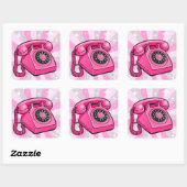 Retro Roze Sparkle Rotary Landline Telefoon Vierkante Sticker (Vel)