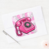 Retro Roze Sparkle Rotary Landline Telefoon Vierkante Sticker (Envelop)