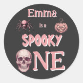 Retro Roze "Spooky One" Aangepaste Naam Ronde Sticker (Voorkant)