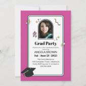 Retro roze squiggle golvend afstuderen uitnodiging (Achterkant)