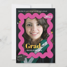 Retro roze squiggle golvend afstuderen uitnodiging