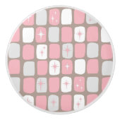 Retro Roze Starbursts keramische knop (Voorkant)