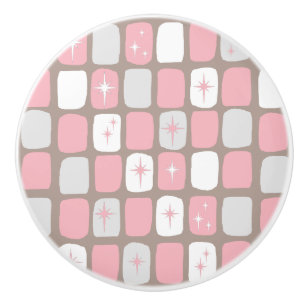 Retro Roze Starbursts keramische knop