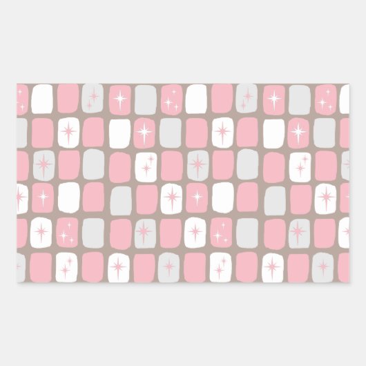 Retro Roze Starbursts Rechthoekschakelaars Rechthoekige Sticker (Voorkant)