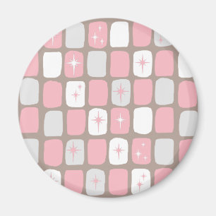 Retro Roze Starbursts Ronde Magnet
