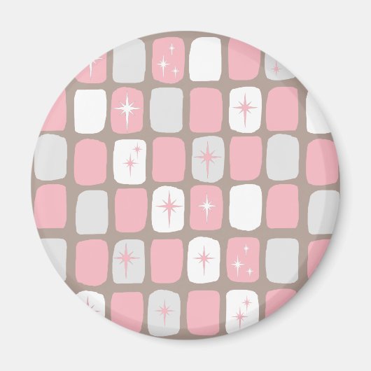 Retro Roze Starbursts Ronde Magnet (Voorkant)