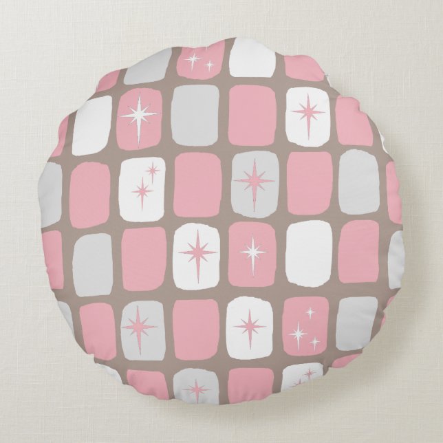 Retro Roze Starbursts rondom Pillow Rond Kussen (Achterkant)