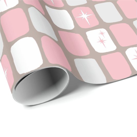 Retro Roze Starbursts Verpakkingspapier Cadeaupapier (Rol Hoek)