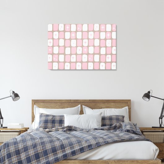 Retro Roze Starbursts Verpakt Canvas (Insitu (Slaapkamer))