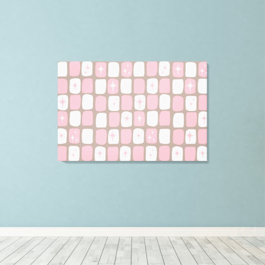 Retro Roze Starbursts Verpakt Canvas (Insitu (Houten vloer))