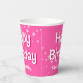 Retro  Roze Sterren Gelukkige Verjaardag Papieren Bekers (Rechts)