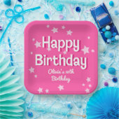 Retro  Roze Sterren Gelukkige Verjaardag Papieren Bordje (Feest)