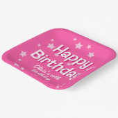 Retro  Roze Sterren Gelukkige Verjaardag Papieren Bordje (Gebogen)