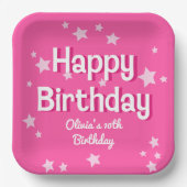 Retro  Roze Sterren Gelukkige Verjaardag Papieren Bordje (Voorkant)