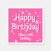Retro Roze Sterren Gelukkige Verjaardag Servet (Voorkant)