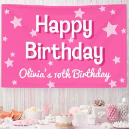 Retro Roze Sterren Gelukkige Verjaardag Spandoek