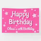 Retro  Roze Sterren Gelukkige Verjaardag Spandoek (Horizontaal)