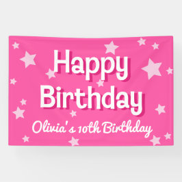 Retro Roze Sterren Gelukkige Verjaardag Spandoek