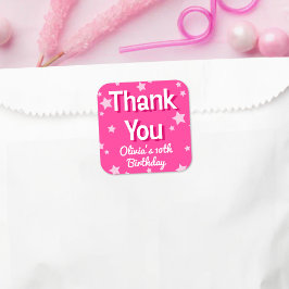 Retro Roze Sterren Gelukkige Verjaardag Vierkante Sticker