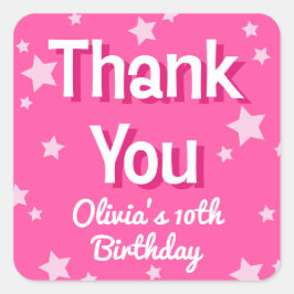 Retro Roze Sterren Gelukkige Verjaardag Vierkante Sticker