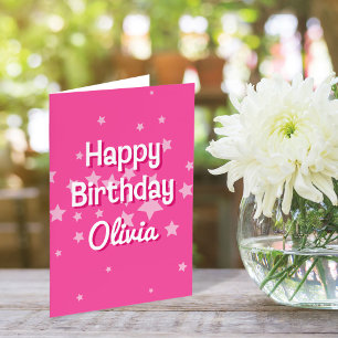 Retro  Roze Sterren Verjaardag Wenskaart Bedankkaart