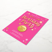 Retro  Roze Sterren Verjaardagsfeest Folie Uitnodiging (Gedraaid)