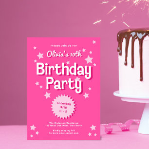 Retro Roze Sterren Verjaardagsfeest Kaart