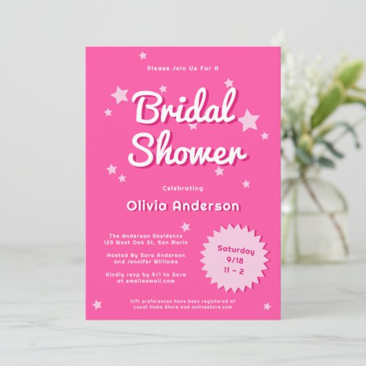 Retro Roze Sterren Vrijgezellenfeest Kaart (Staand voorkant)