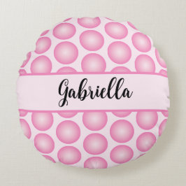 Retro Roze Stippen Gepersonaliseerde Ronde Sierkus Rond Kussen