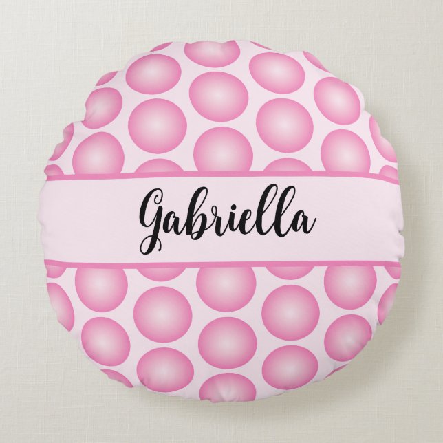 Retro Roze Stippen Gepersonaliseerde Ronde Sierkus Rond Kussen (Voorkant)