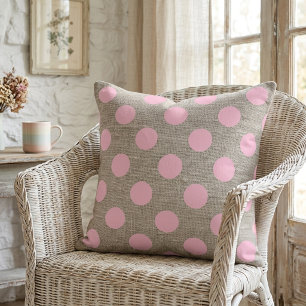 Retro Roze Stippen op Jute Stijl Kussen