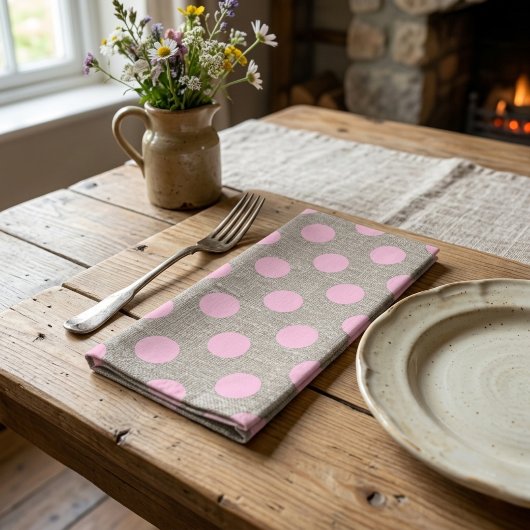 Retro Roze Stippen op Jute Theedoek