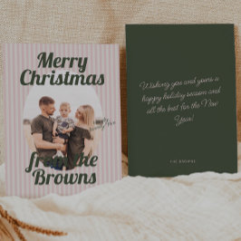 Retro Roze Strepen Boho Ovaal Foto Kerst Feestdagenkaart