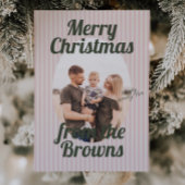 Retro Roze Strepen Boho Ovaal Foto Kerst Feestdagenkaart