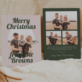 Retro Roze Strepen Boho Ovaal Foto Kerst Feestdagenkaart