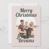 Retro Roze Strepen Boho Ovaal Foto Kerst Feestdagenkaart (Voorkant)