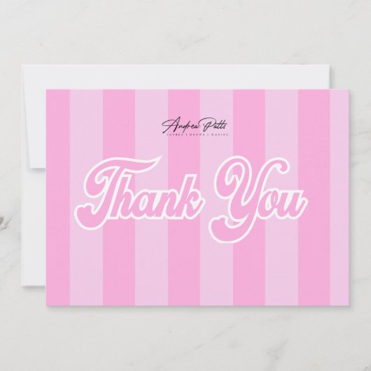 Retro Roze Strepen Dank u kaart (Voorkant)
