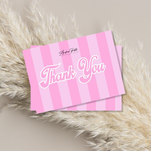 Retro Roze Strepen Dank u kaart