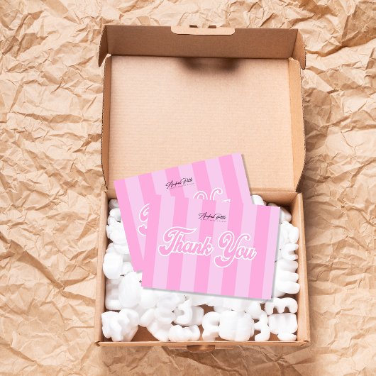 Retro Roze Strepen Dank u kaart