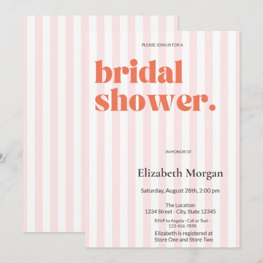 Retro Roze Strepen Eenvoudig Vrijgezellenfeest Kaart (Voorkant / Achterkant)